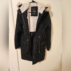 Ardene Black Women's Winter Jacket with Faux Fur Trim Size M